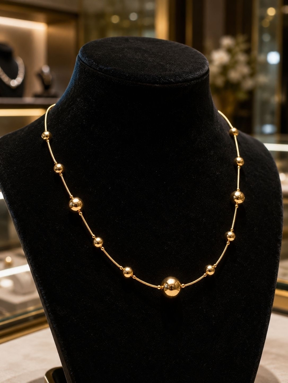 Polished Gold Bead Necklace - Picture 3 of 6